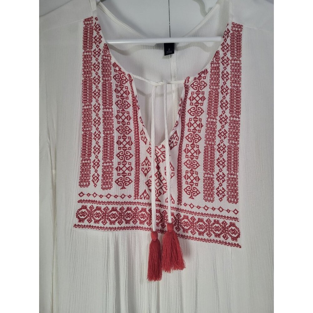 Torrid Womens SZ 2 Crinkle Peasant Boho Festival Blouse Embroidered Tassel Top - Picture 8 of 8